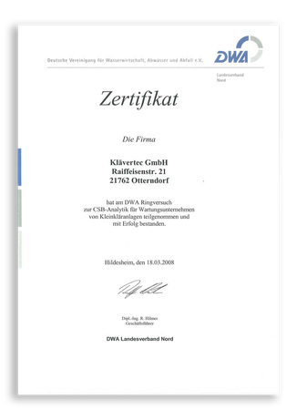 Zertifikat DWA Ringversuch