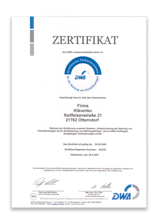 Zertifikat Wartungsarbeiten 2007